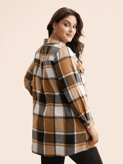 Halloween Plaid Chest Pockets Long Jacket