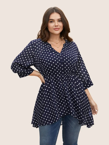 Chiffon Polka Dot Button Detail Blouse