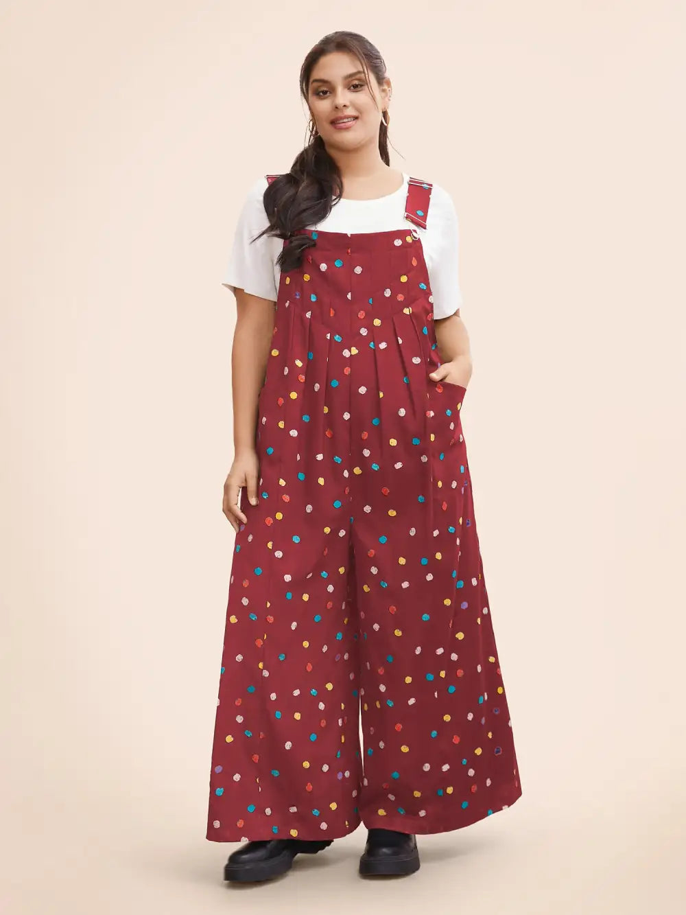 Painted Polka Dot Adjustable Straps Jumpsuit