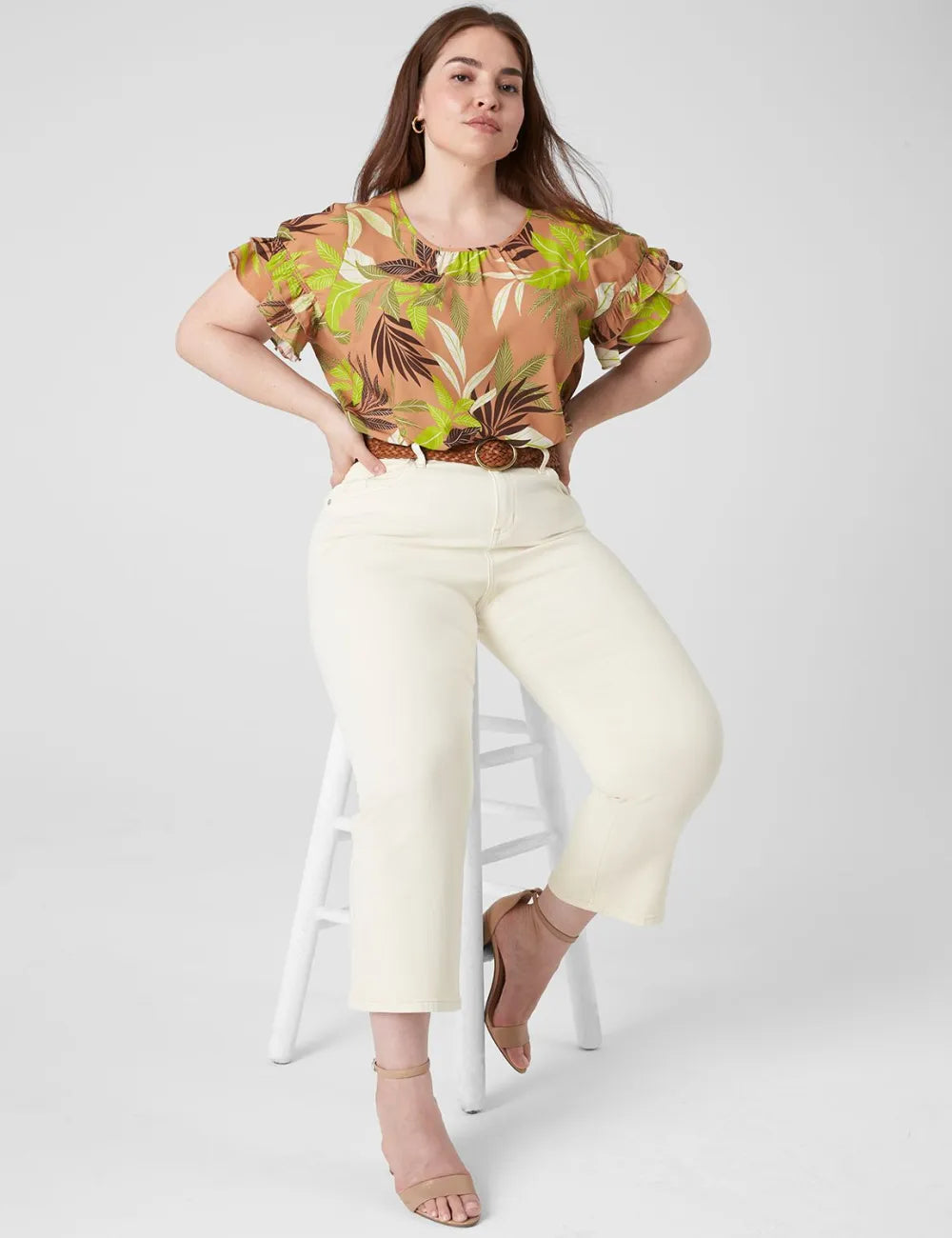 Flutter-Sleeve Crew-Neck Top