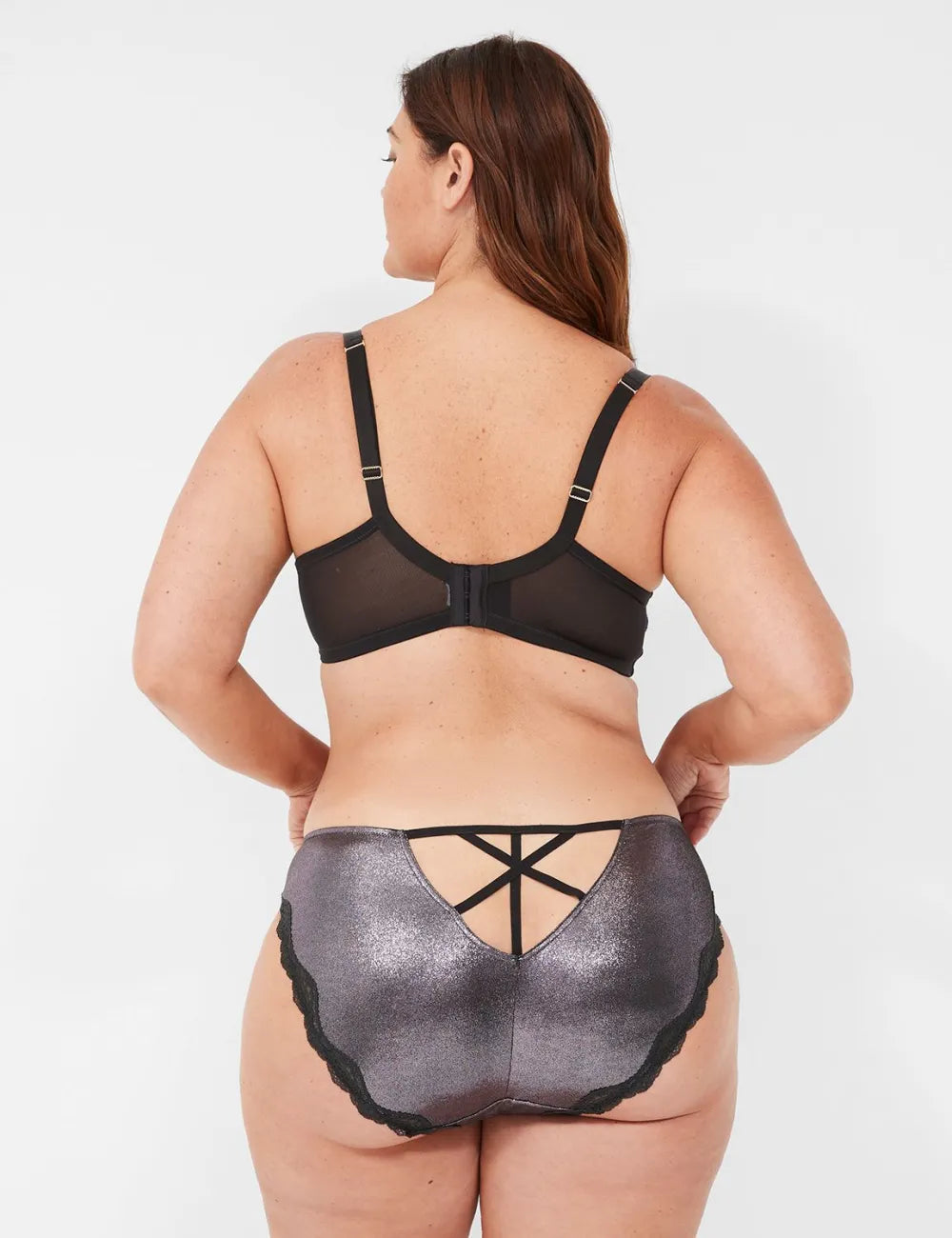 Foil Shine Lace-Trim Bikini With Strappy Back