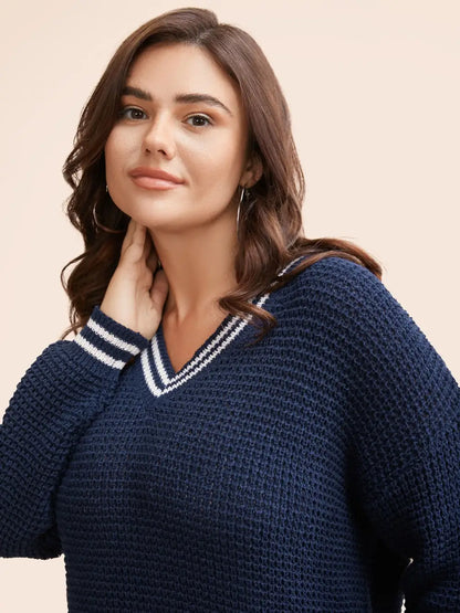 Contrast Striped Drop Shoulder Pullover