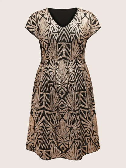 Geometric Sequin Dolman Sleeve Midi Dress