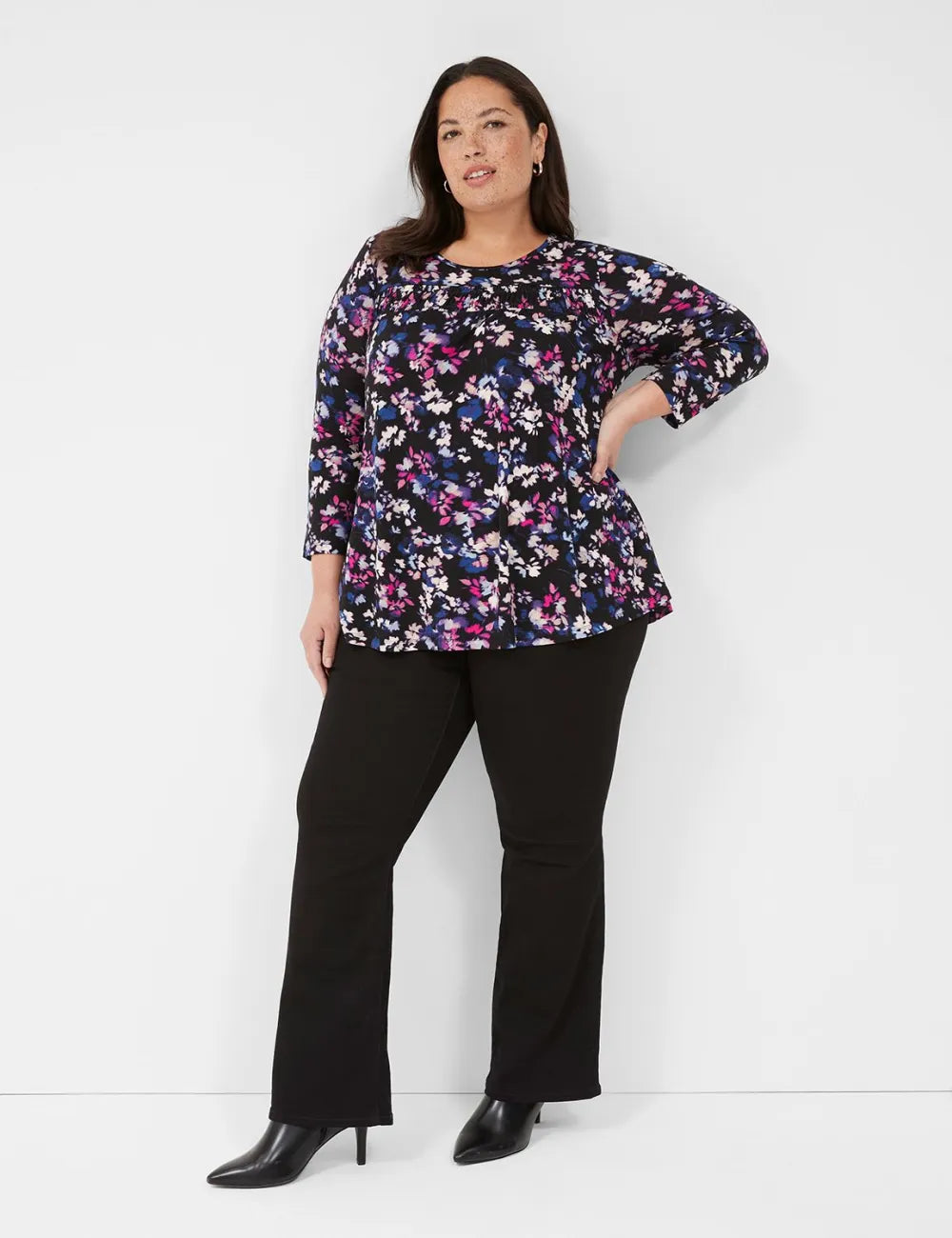 Swing 3/4-Sleeve Smocked Yoke Top