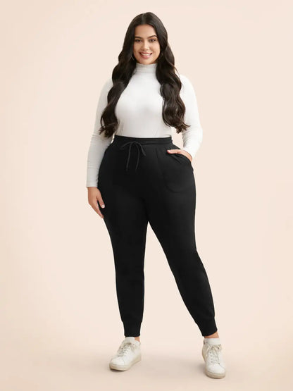 Plain Drawstring Medium Stretch Pants