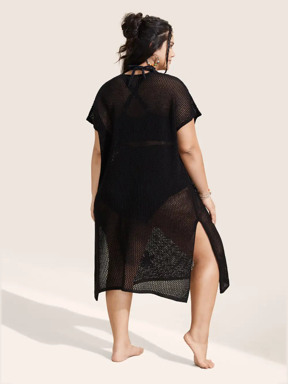 Stereo Flower Design Slit Hem Swim Cover Up