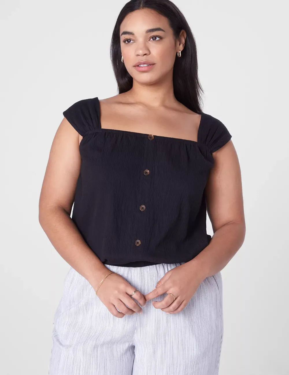 Relaxed Crop Cap-Sleeve Square-Neck Top