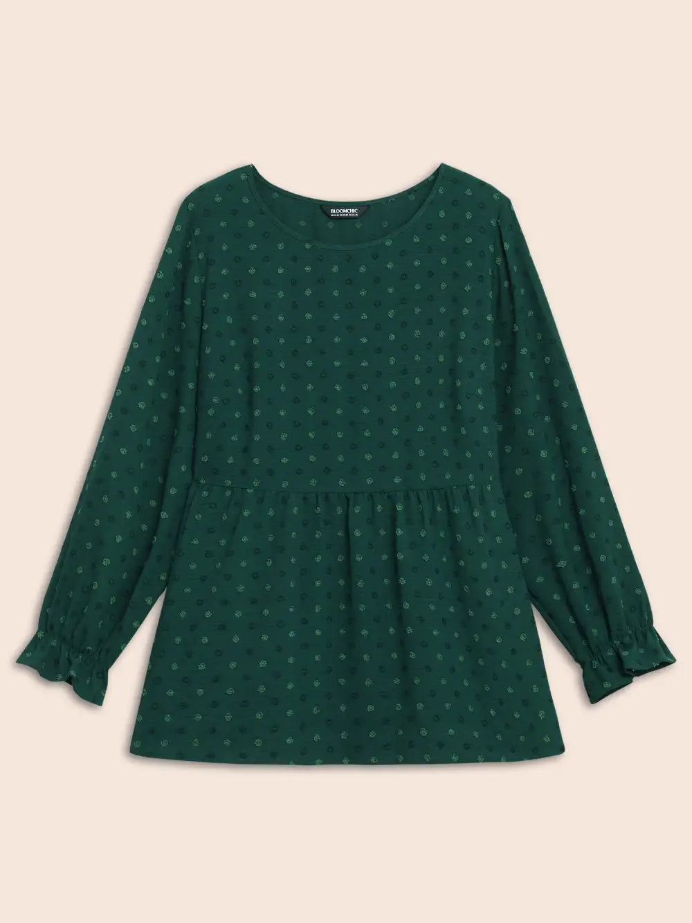 Textured Dot Elastic Cuffs A-Line Blouse