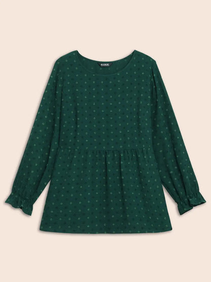 Textured Dot Elastic Cuffs A-Line Blouse