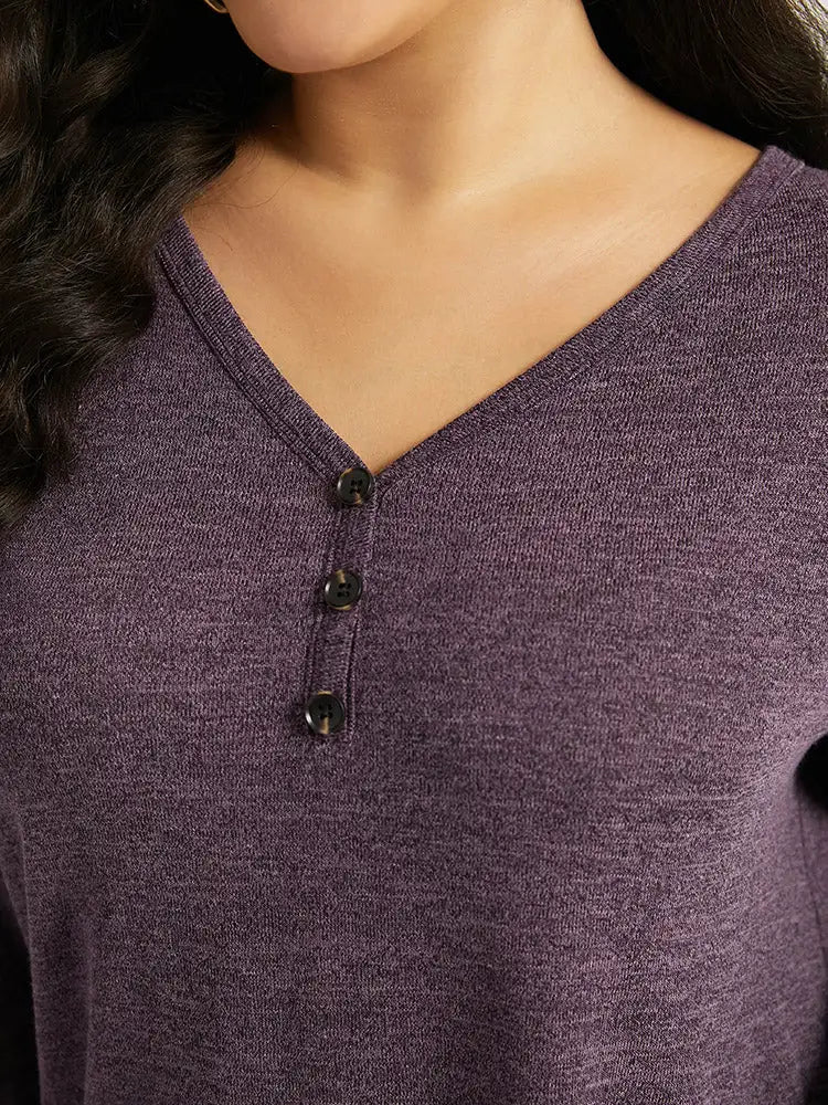 Heather Button Up Long Sleeve T-Shirt