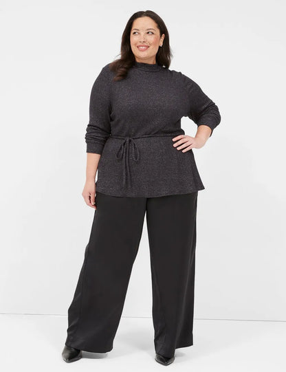 Lurex Mock-Neck Tie-Waist Top