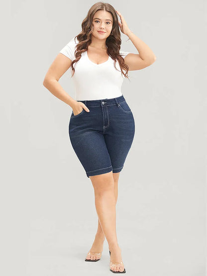 Very Stretchy High Rise Dark Wash Denim Shorts