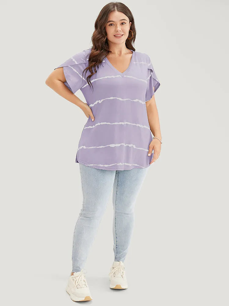 Striped Contrast Petal Sleeve T-shirt