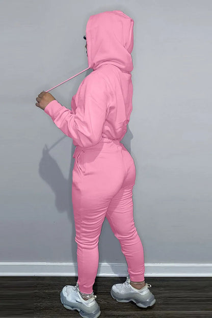 Casual Two Piece Drawstring Hoodie Pants Sweatsuit