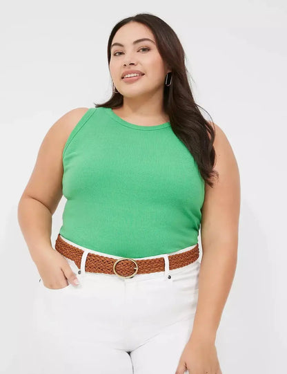 Braided Faux-Leather Oval Ring Belt