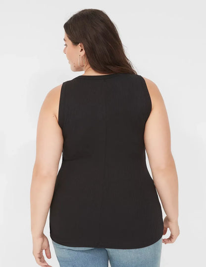 Fitted High-Neck Ribbed Tank
