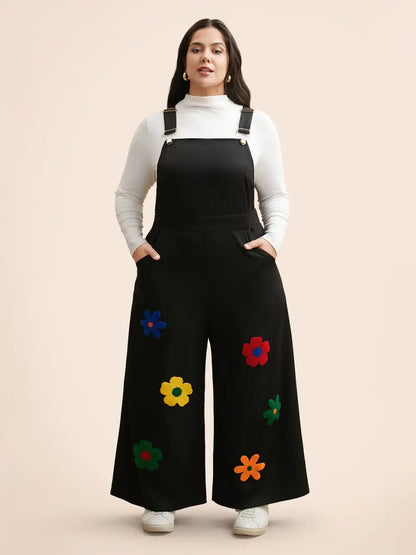 Floral Towel Embroidered Loose Jumpsuit