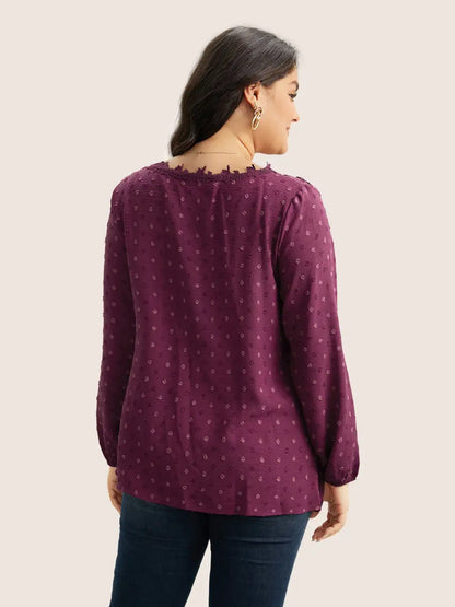 Plisse Eyelet Lace Elastic Cuffs Blouse