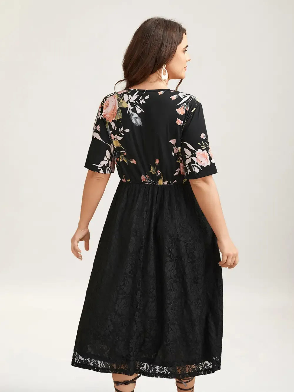 Floral Panel Surplice Pockets Midi Dress