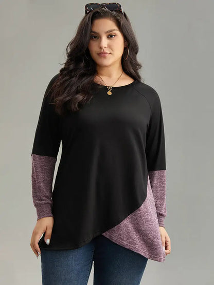 Two Tone Patchwork Heather Arc Hem T-Shirt