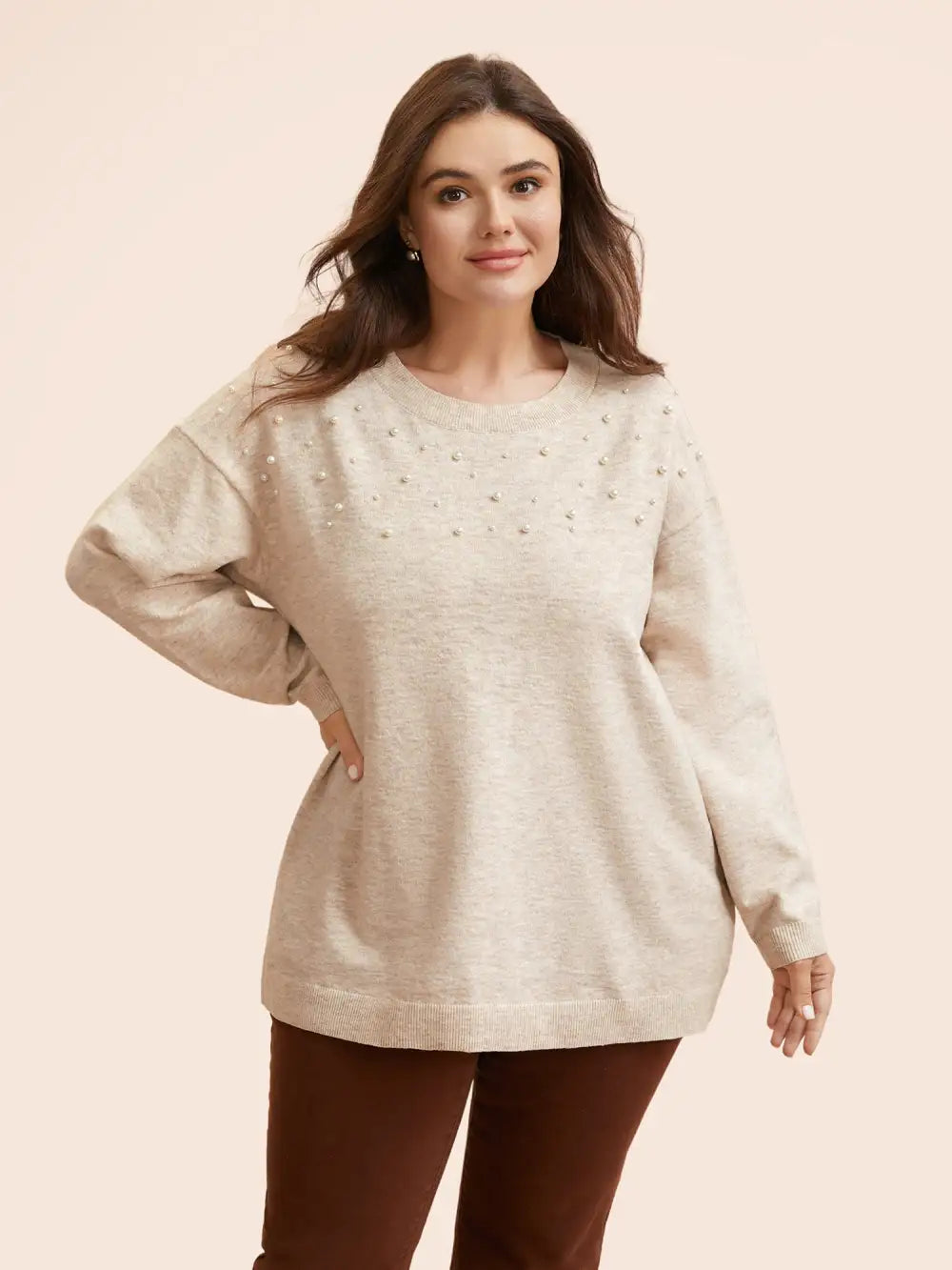 Round Neck Pearl Beaded Pullover