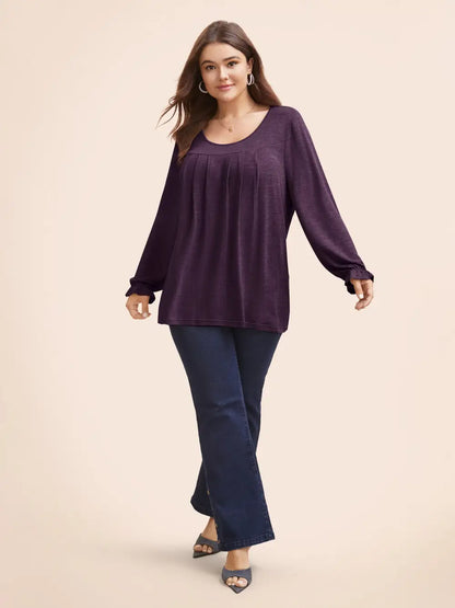 Round Neck Heather Pleated T-Shirt