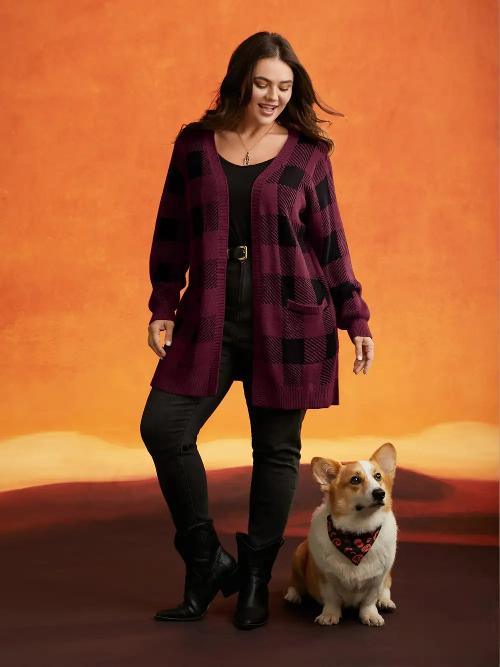 Supersoft Essentials Halloween Plaid Open Cardigan