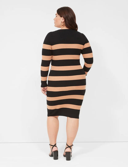 Crew-Neck Stripe Sweater Dress