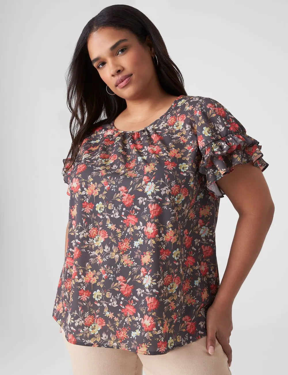Flutter-Sleeve Crew-Neck Top