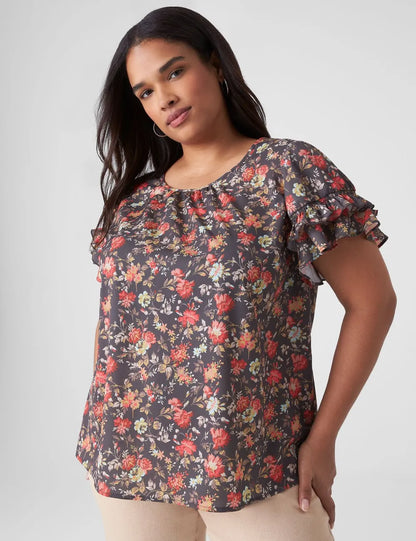 Flutter-Sleeve Crew-Neck Top