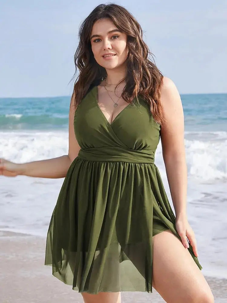 Sculpt Waist Ruched Split Hem Swim Dress
