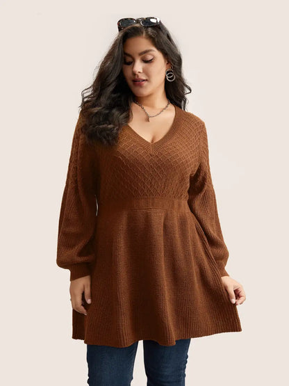 Plain Plisse Lantern Sleeve A Line Pullover
