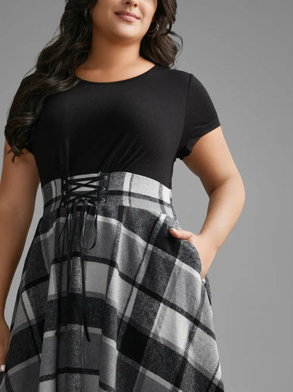 Elastic Plaid Asymmetrical Hem Dress