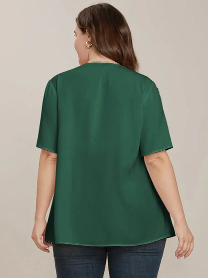 Plain Round Neck Button Detail Blouse
