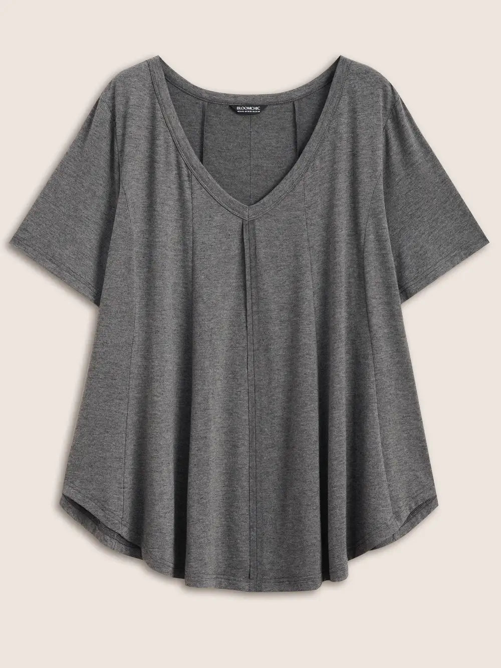 Solid Heather V Neck Curved Hem T-Shirt