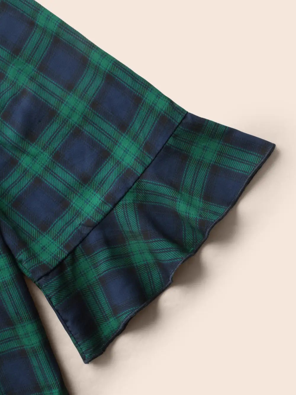 Notched Plaid Ruffles Pleated Blouse