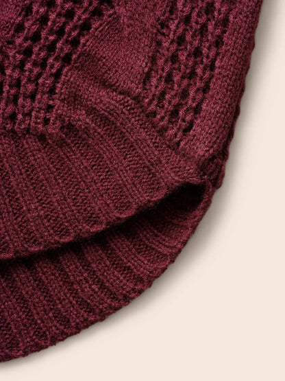 Turtleneck Cable Knit Curved Hem Pullover
