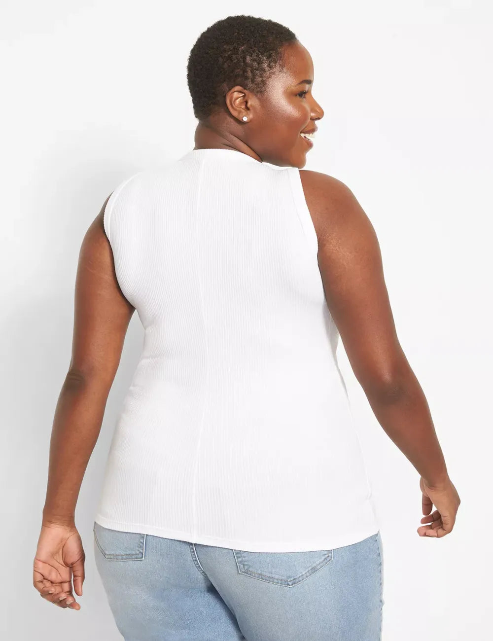 Fitted High-Neck Ribbed Tank