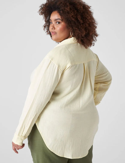 Gauze Long-Sleeve Button-Down Beach Top