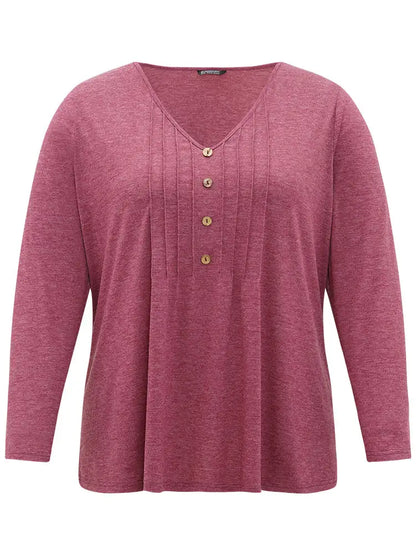 Plain V Neck Line Button Detail T-Shirt