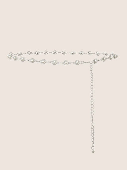 Floral Pearl Beaded Chain Belt