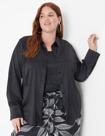Collar Button-Down Satin Shirt