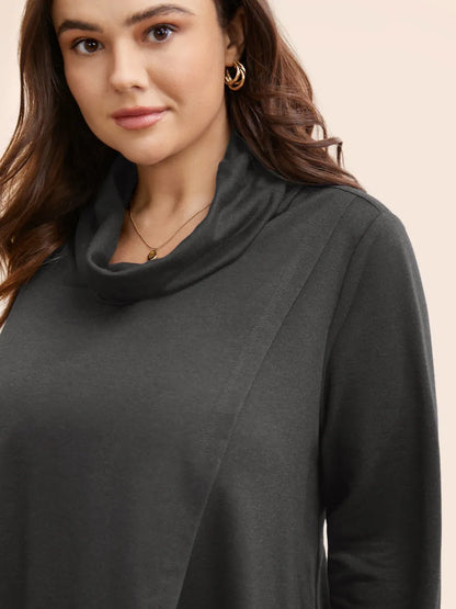 Plain Wrap Hem Turtleneck Sweatshirt