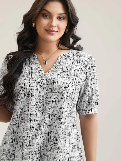 Geometric Print Puff Sleeve Blouse