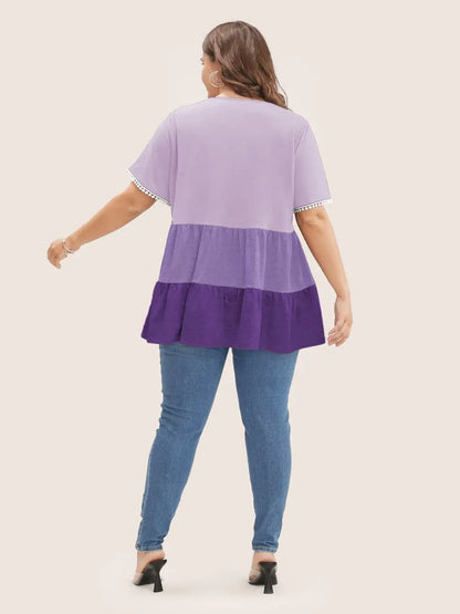 Colorblock Contrast Ruffle Tiered T-Shirt