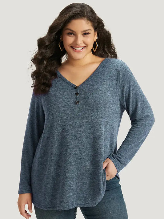 Heather Button Up Long Sleeve T-Shirt