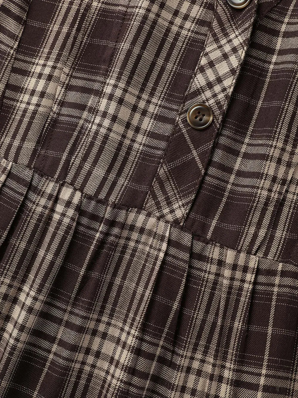 Plaid Pleated Button Placket Blouse