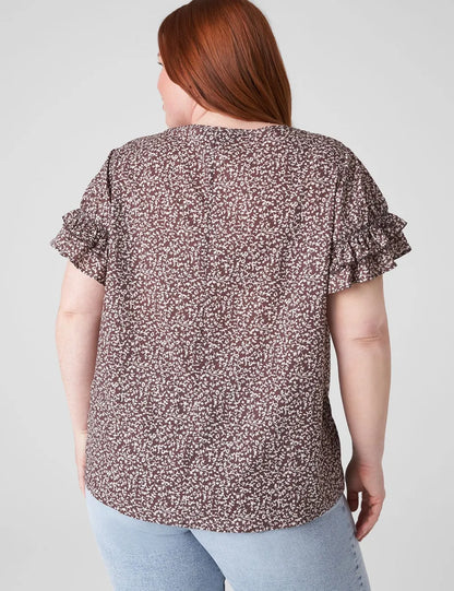 Flutter-Sleeve Crew-Neck Top