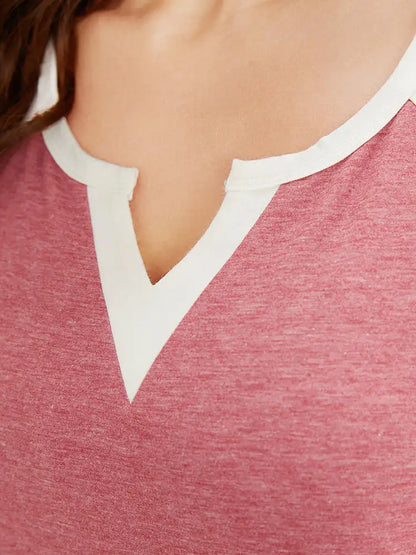 Colorblock Contrast Notched Raglan Sleeve T-shirt