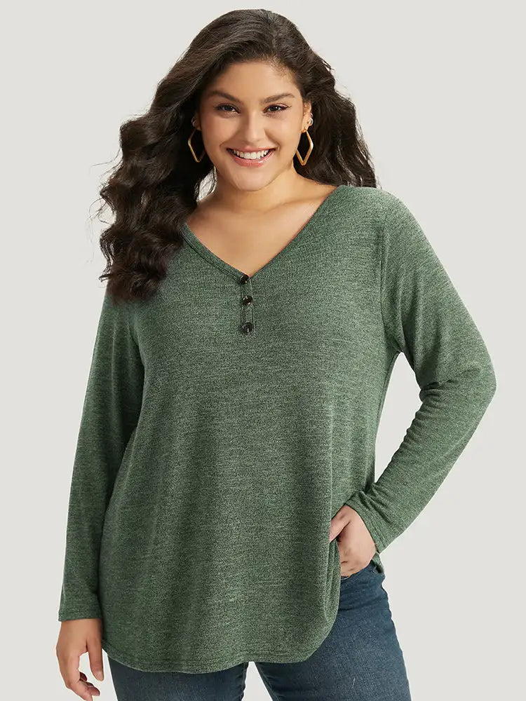 Heather Button Up Long Sleeve T-Shirt